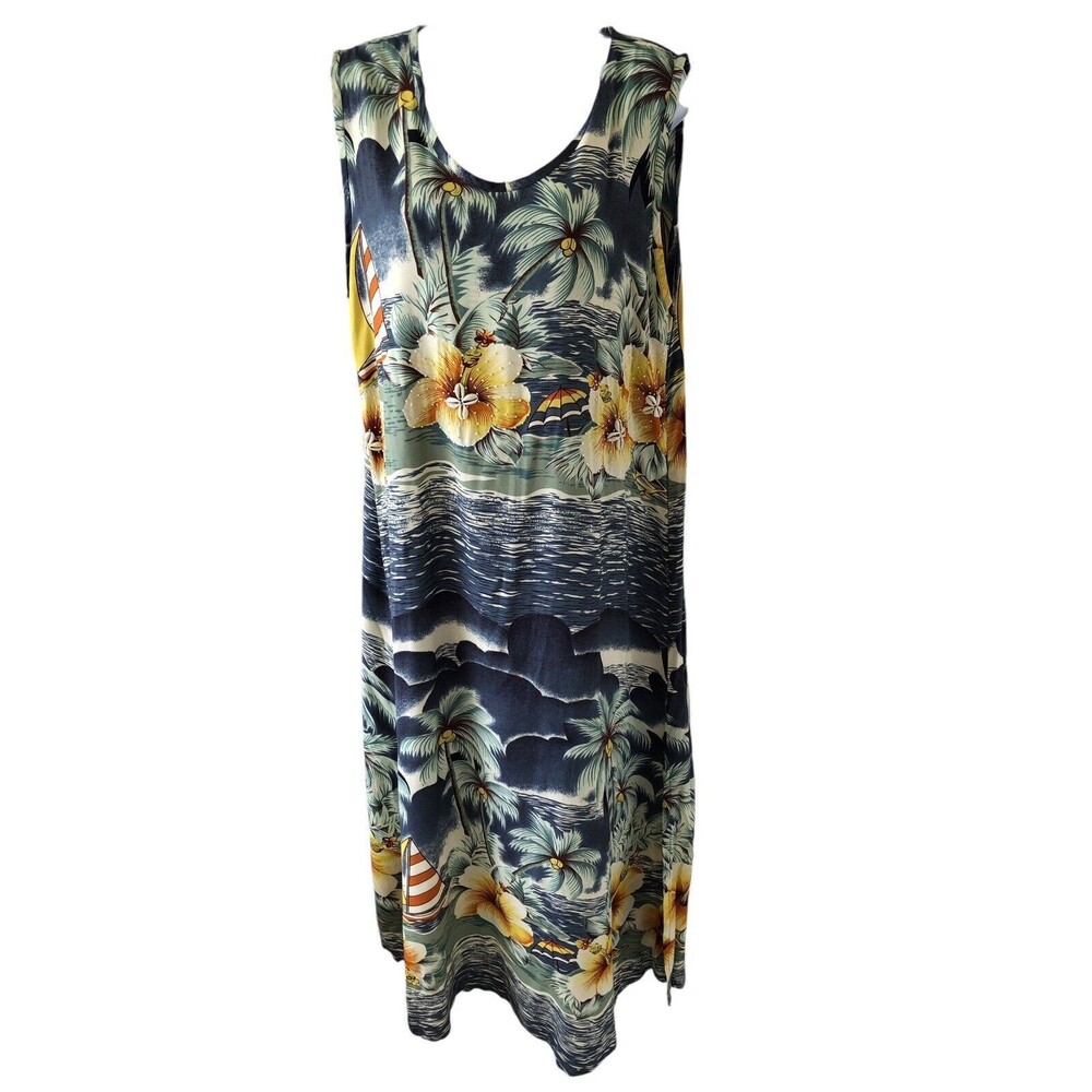 Spa Tropical Pattern Maxi Shift Dress Flowers Palm Trees Read Description 4 Size